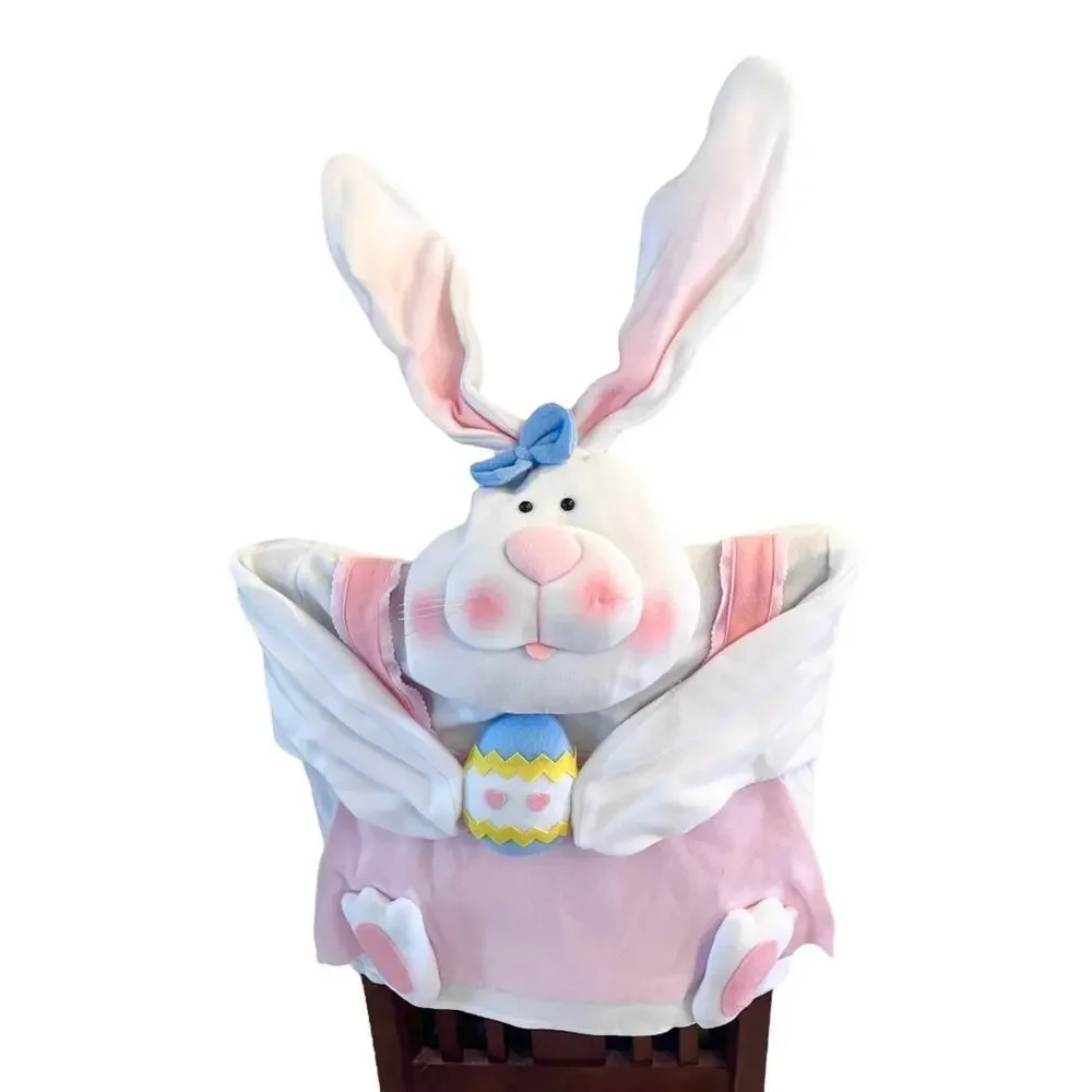 Easter Bunny Rabbit Chair Cover Decor 20” Plush Head Adjustable Ears Holiday New